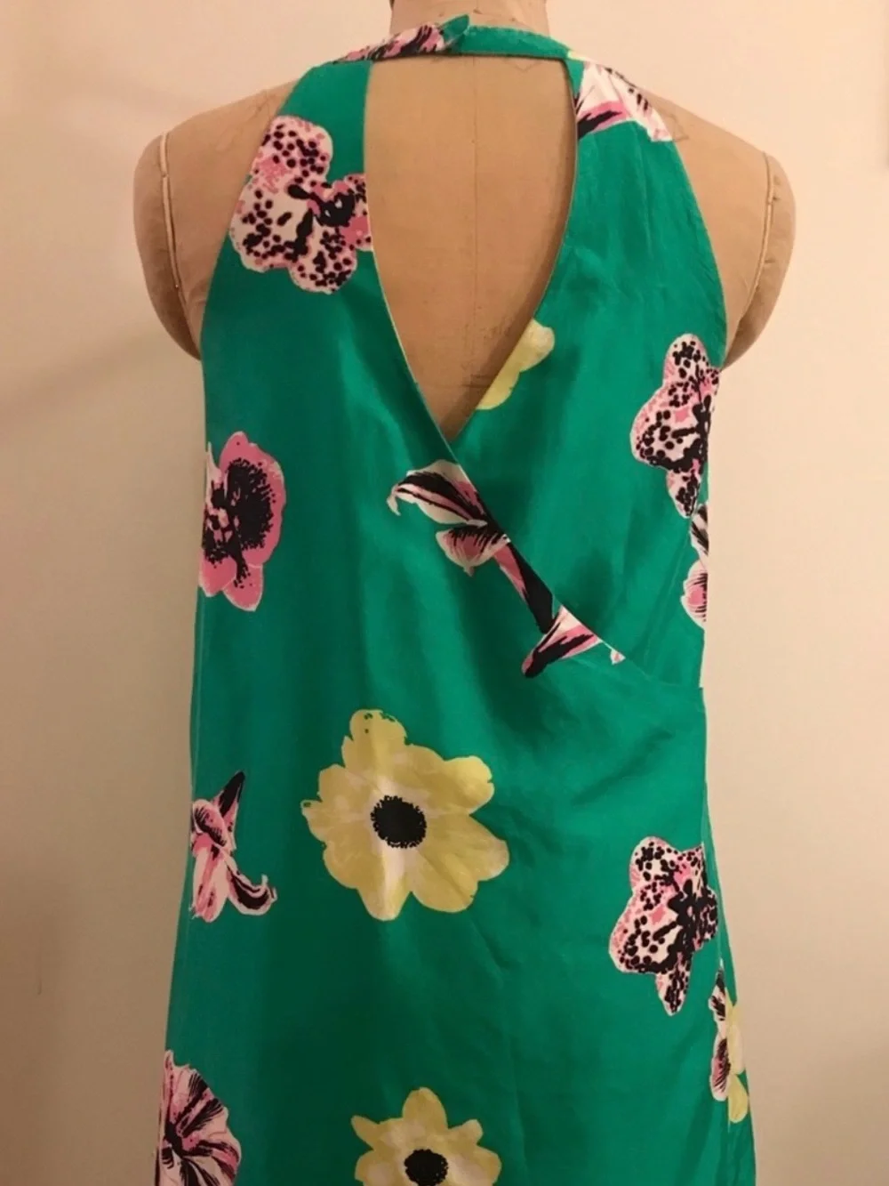 J. Crew Green Floral Halter Tunic with Yellow & Pink Blooms